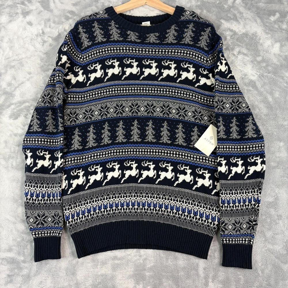 Aspen Nordic Sweater Women's Medium Reindeer Snowflake Pullover Knit Soft NEW